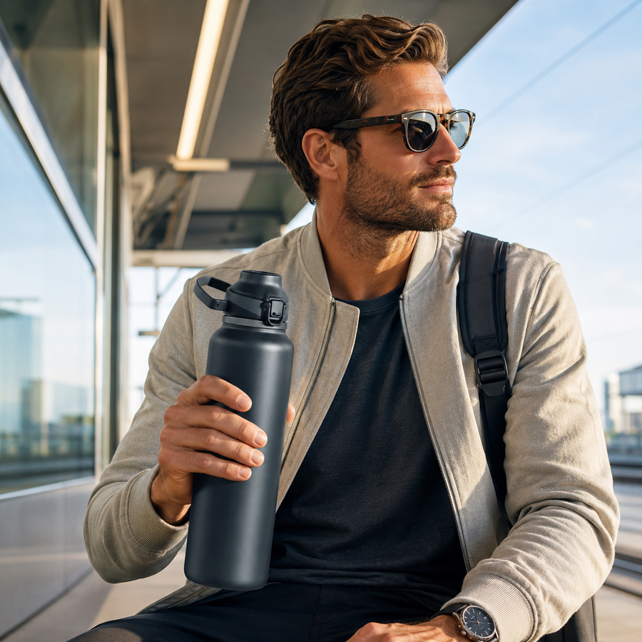 22oz Flip-Top Vacuum Water Bottle – Stainless Steel Insulated Bottle with Carry Loop, Leak-Resistant Gym & Travel Flask