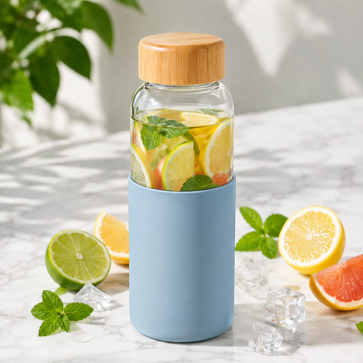 24oz Borosilicate Glass Water Bottle with Protective Sleeve – Reusable Glass Drinking Cup, Bamboo Lid Bottle & Everyday Hydration Tumbler