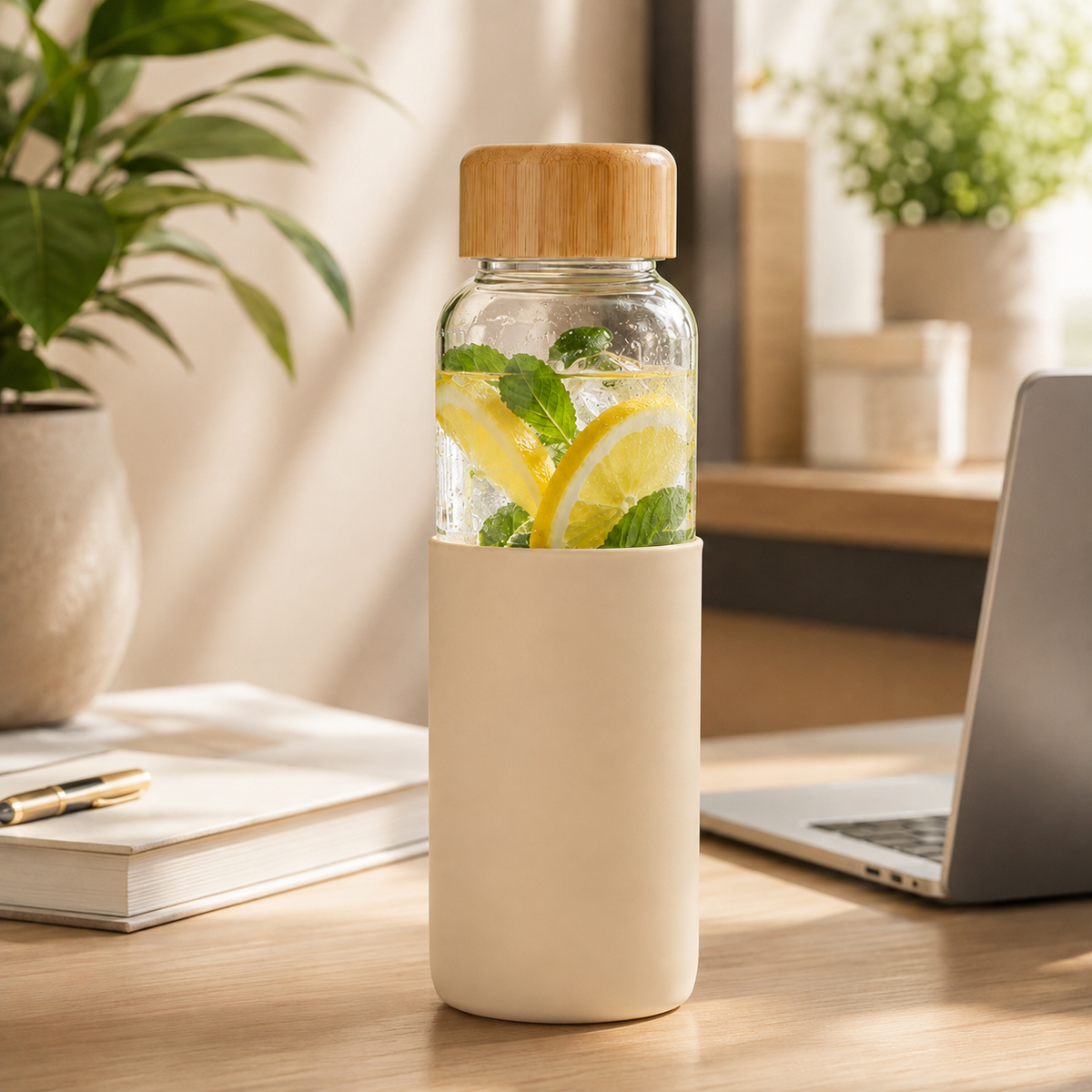 24oz Borosilicate Glass Water Bottle with Protective Sleeve – Reusable Glass Drinking Cup, Bamboo Lid Bottle & Everyday Hydration Tumbler