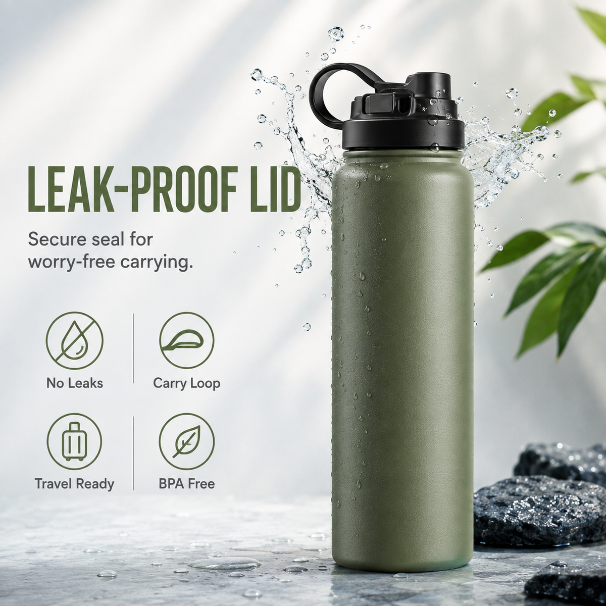32oz Slim Stainless Steel Water Bottle – Vacuum Insulated Reusable Drinking Bottle, Leak-Resistant Sports & Travel Flask