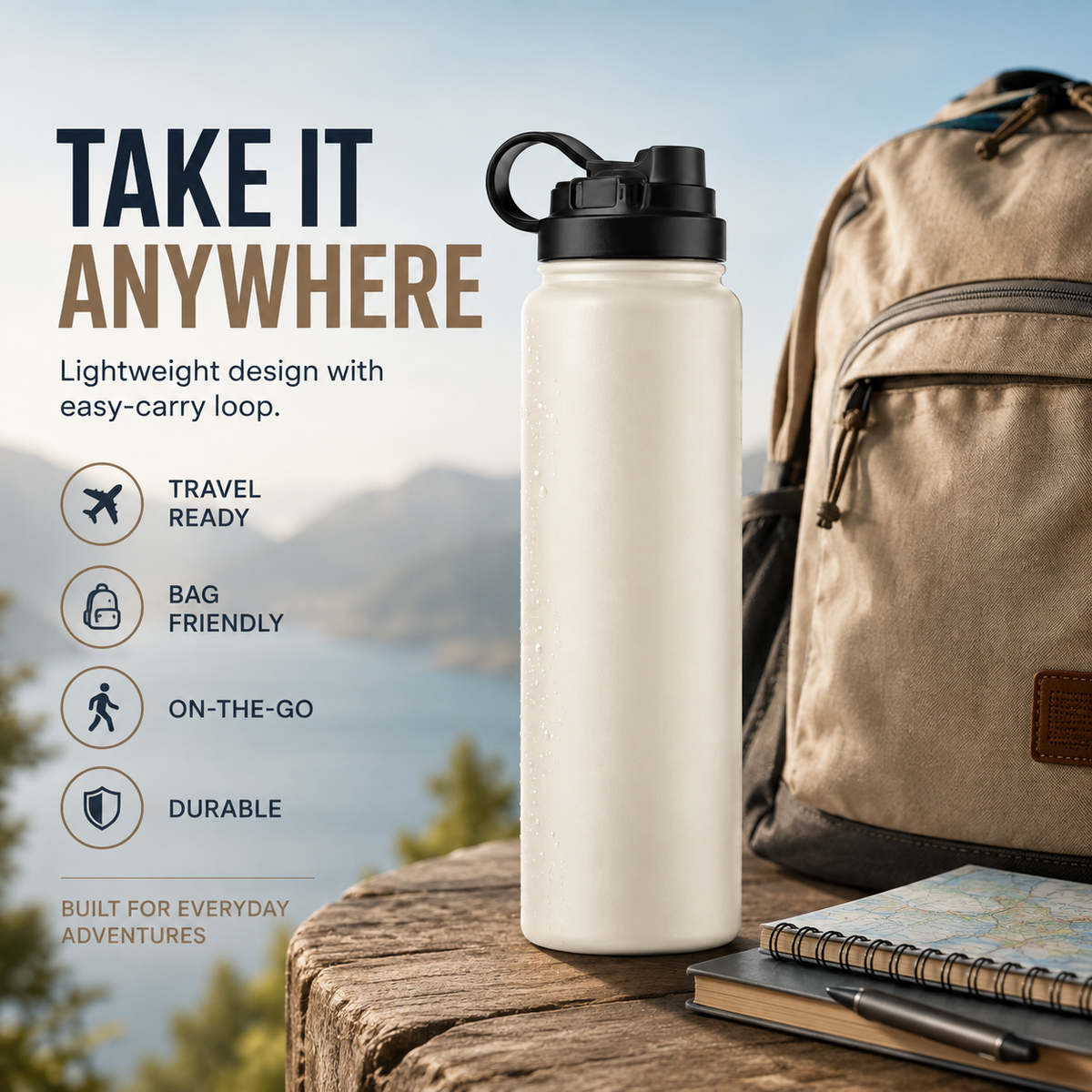 32oz Slim Stainless Steel Water Bottle – Vacuum Insulated Reusable Drinking Bottle, Leak-Resistant Sports & Travel Flask