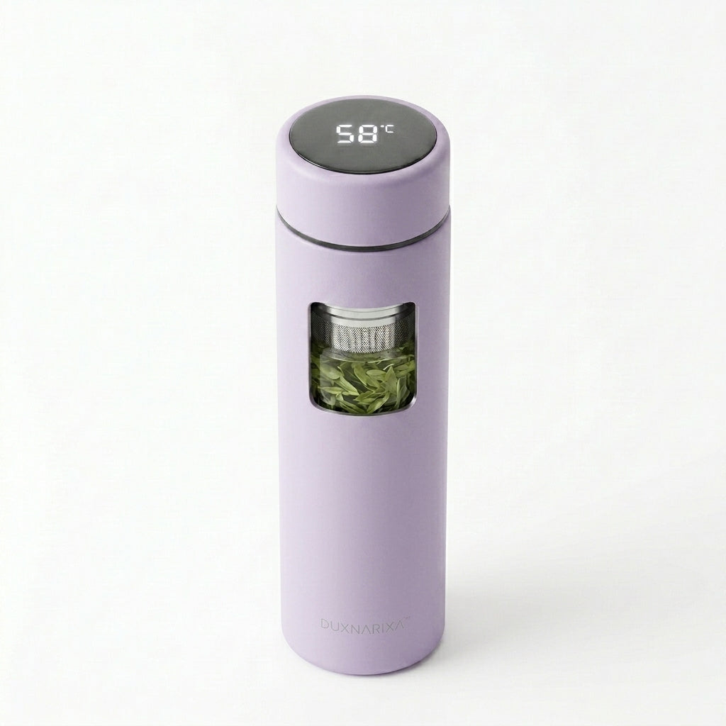 16oz Smart LED Tea Infuser Bottle – Temperature Display Stainless Steel Tea Tumbler, Removable Loose Leaf Filter, Insulated Travel Thermos