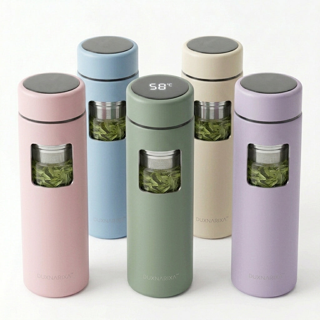 16oz Smart LED Tea Infuser Bottle – Temperature Display Stainless Steel Tea Tumbler, Removable Loose Leaf Filter, Insulated Travel Thermos