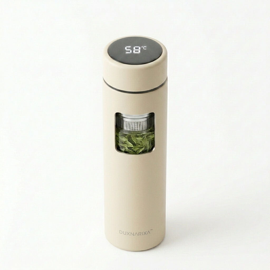 16oz Smart LED Tea Infuser Bottle – Temperature Display Stainless Steel Tea Tumbler, Removable Loose Leaf Filter, Insulated Travel Thermos