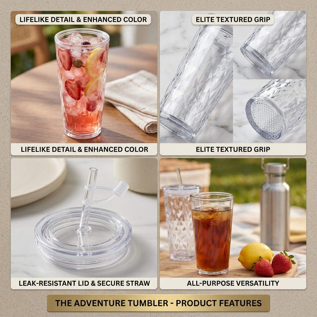 28oz Faceted Tritan Cold Cup with Straw – Reusable Clear Water Tumbler, Iced Coffee Cup & Smoothie Drinking Cup