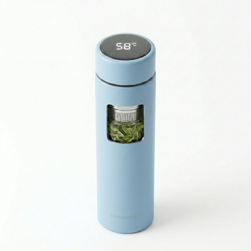 16oz Smart LED Tea Infuser Bottle – Temperature Display Stainless Steel Tea Tumbler, Removable Loose Leaf Filter, Insulated Travel Thermos