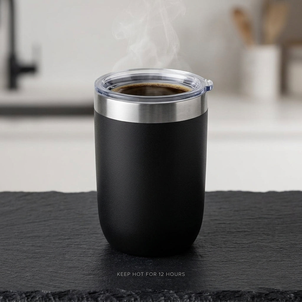 12oz Compact Insulated Coffee Cup – Small Stainless Steel Travel Mug, Reusable Commuter Tumbler with Sip Lid