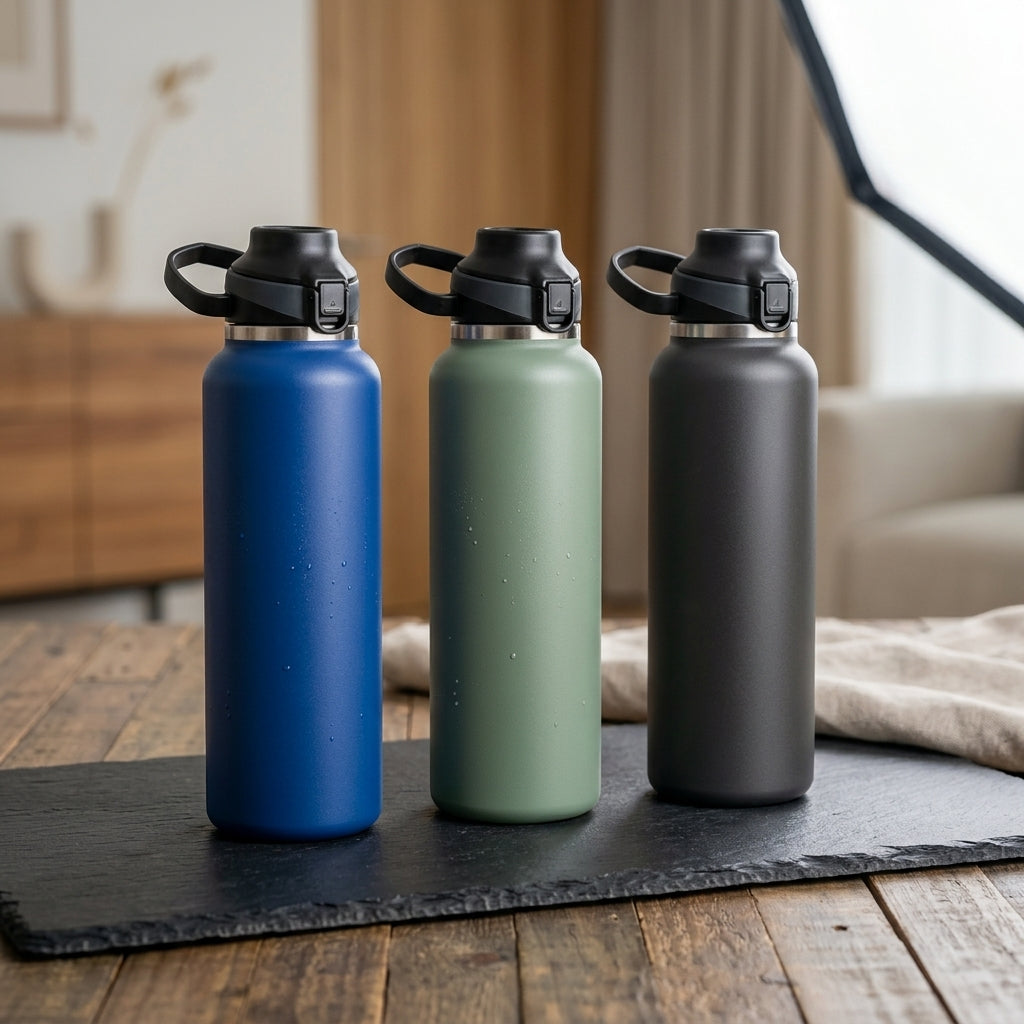 22oz Flip-Top Vacuum Water Bottle – Stainless Steel Insulated Bottle with Carry Loop, Leak-Resistant Gym & Travel Flask