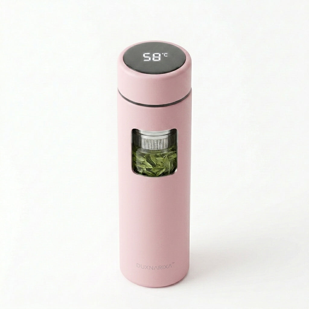 16oz Smart LED Tea Infuser Bottle – Temperature Display Stainless Steel Tea Tumbler, Removable Loose Leaf Filter, Insulated Travel Thermos