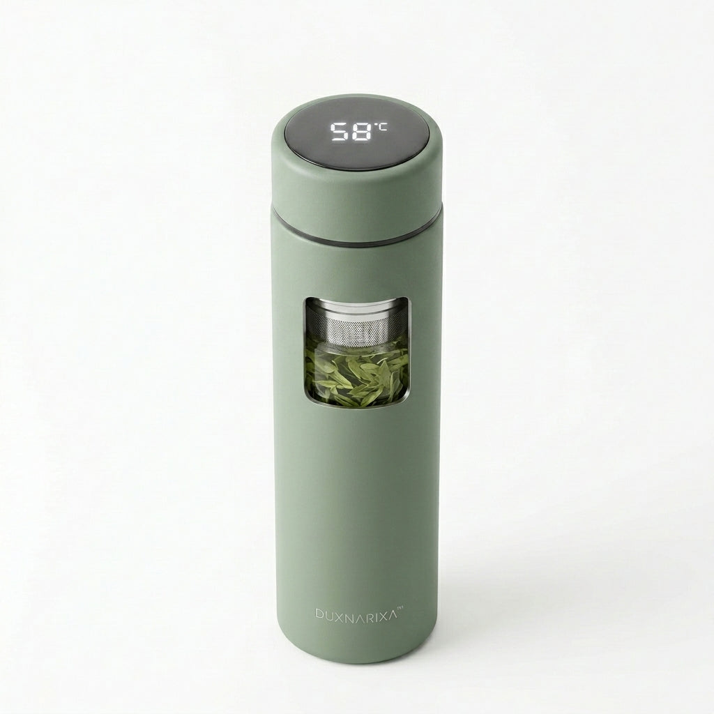 16oz Smart LED Tea Infuser Bottle – Temperature Display Stainless Steel Tea Tumbler, Removable Loose Leaf Filter, Insulated Travel Thermos